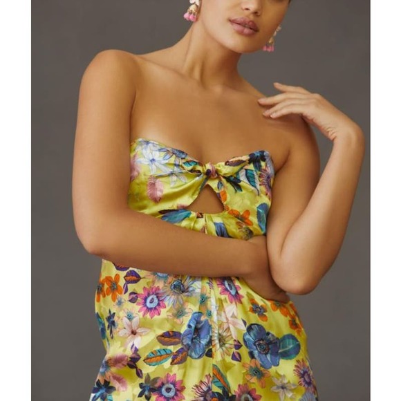 NWT! Anthropologie Twist-Front Midi Dress YELLOW MOTIF SIZE-SMALL - Picture 8 of 9